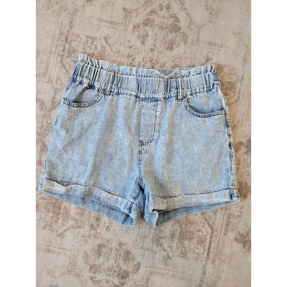 TGLA Women XS Chambray Paperbag Shorts Light Wash 100% Cotton Rolled Hem